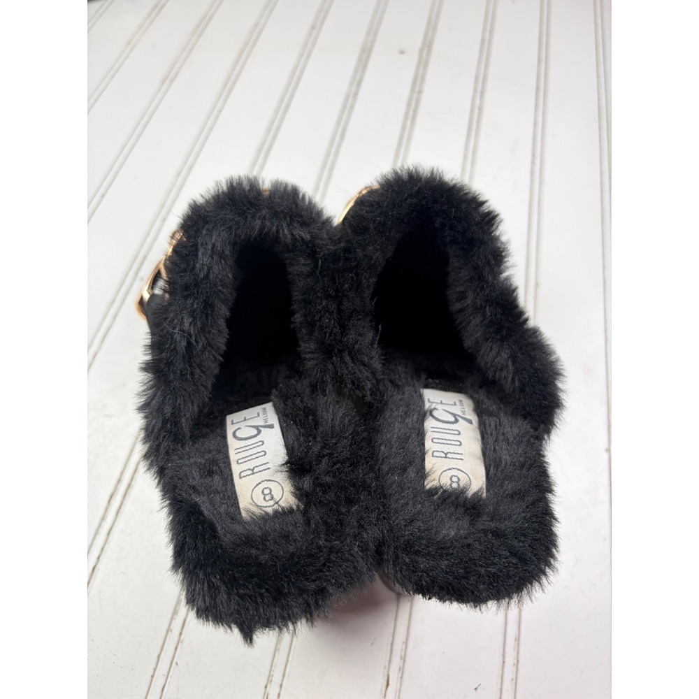 Rouge Vintage Y2K Black Faux Fur Gold Chain Platform Mules Women's Size 8 - Picture 4 of 9